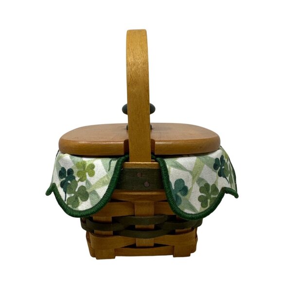 Longaberger Shamrock Basket 1999 Handwoven Wood With Lid & Fabric Liner - Picture 4 of 11
